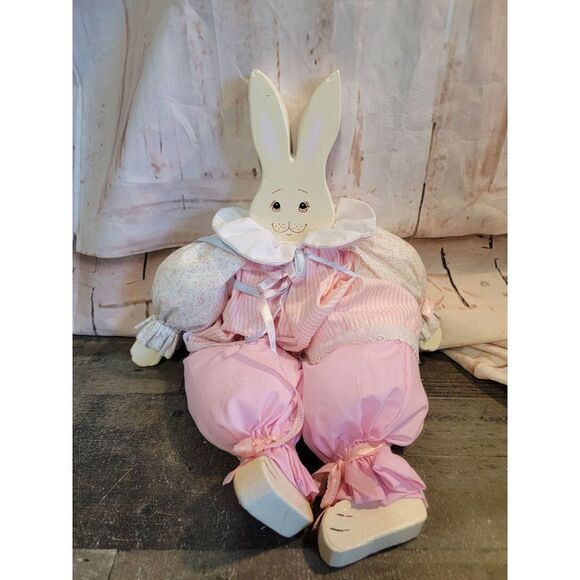 Pink Bunny Easter wooden Decor figure spring - Picture 2 of 6